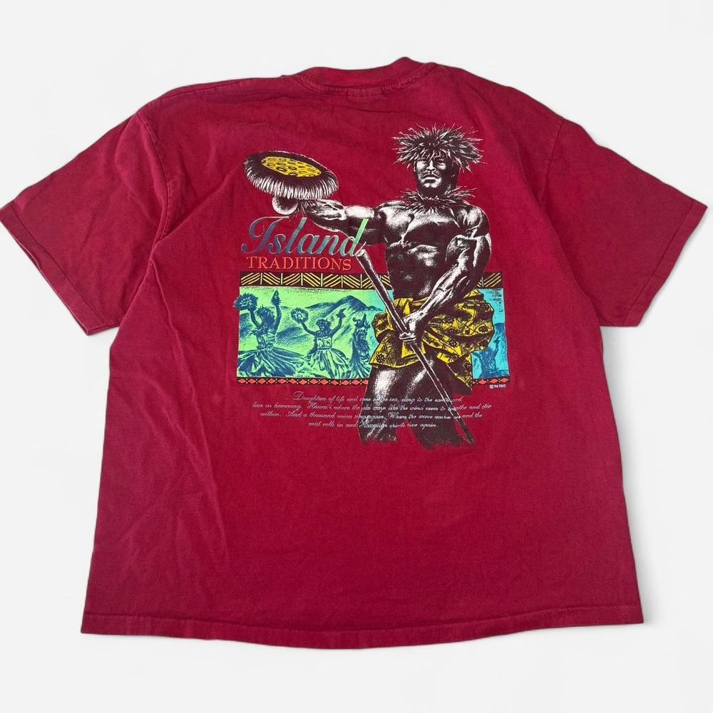 Vintage 1994 Hawaiian Strength Island Traditions Graphic T-Shirt XL Hanes Red